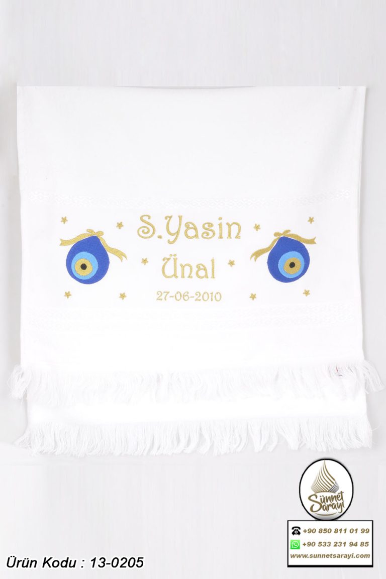 50X90 NAZARLI İSİM NAKIŞLI KADİFE HAVLU