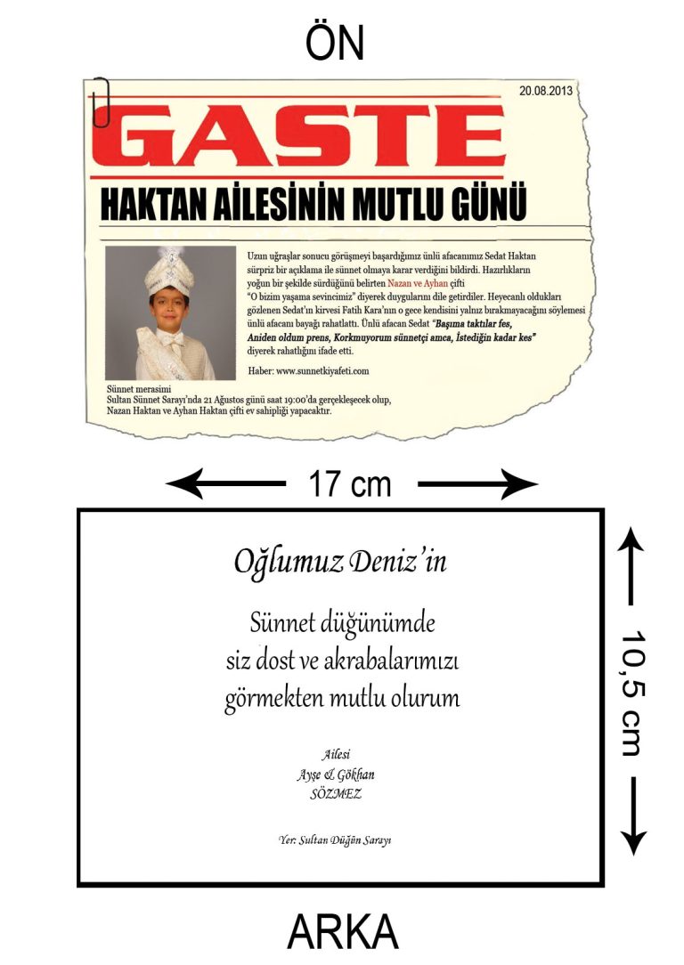GAZETE FOTOĞRAFLI İLGİNÇ SÜNNET DÜĞÜN DAVETİYESİ