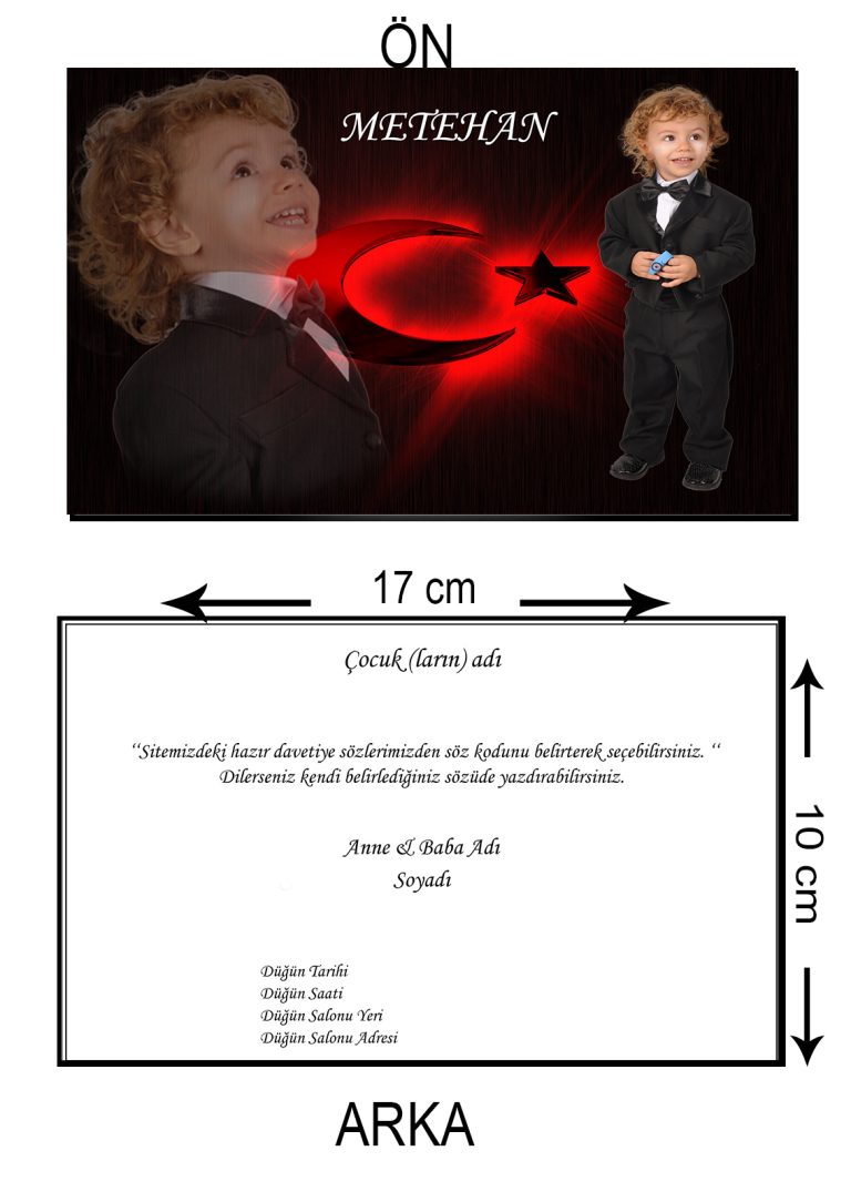 BAYRAK FOTOĞRAFLI TÜRKİYE SÜNNET DÜĞÜN DAVETİYESİ