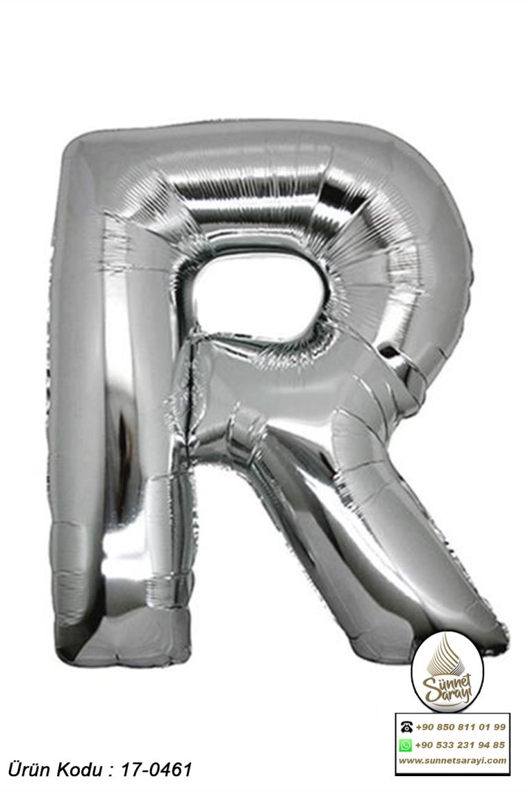 R GÜMÜŞ FOLYO HARF BALON, 16 İNÇ, 20X40 CM